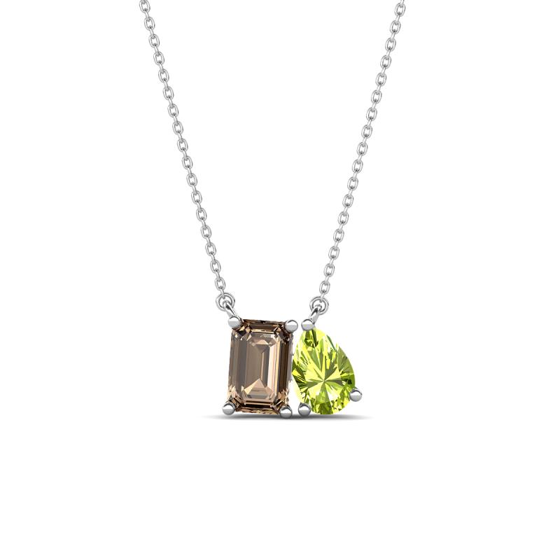 Arika 1.05 ctw Emerald Shape Smoky Quartz with Pear Shape Peridot Toi Et Moi Women Pendant Necklace 