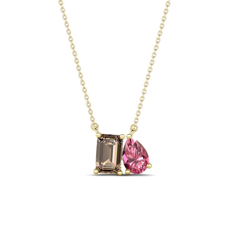 Arika 1.00 ctw Emerald Shape Smoky Quartz with Pear Shape Pink Tourmaline Toi Et Moi Women Pendant Necklace 