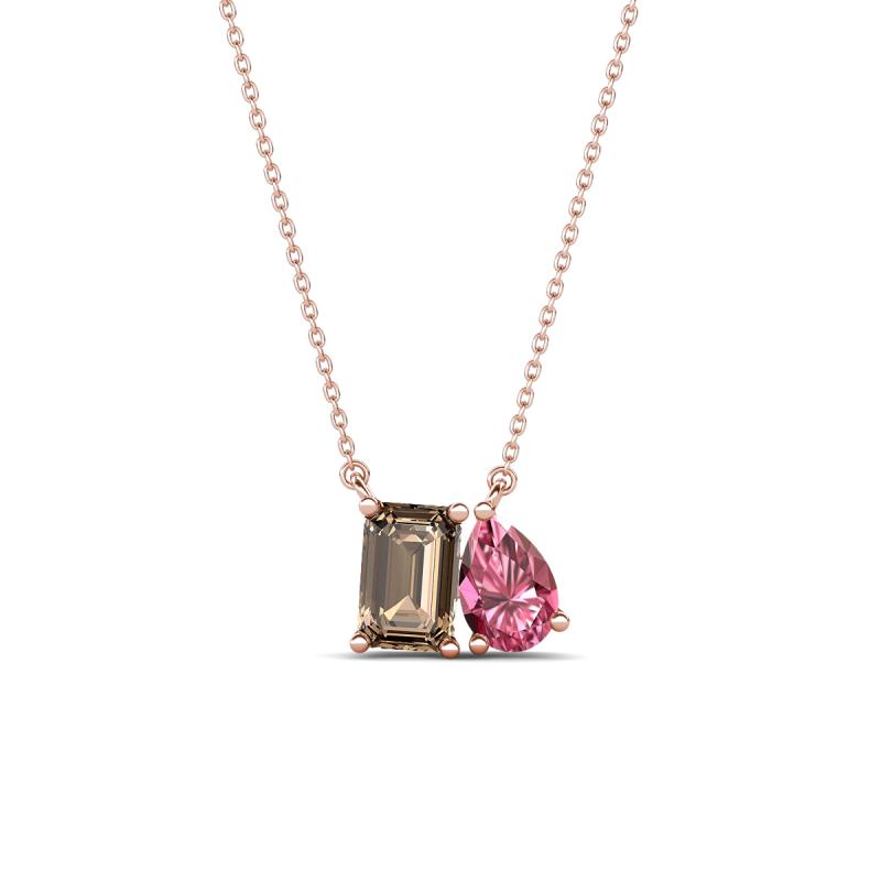 Arika 1.00 ctw Emerald Shape Smoky Quartz with Pear Shape Pink Tourmaline Toi Et Moi Women Pendant Necklace 