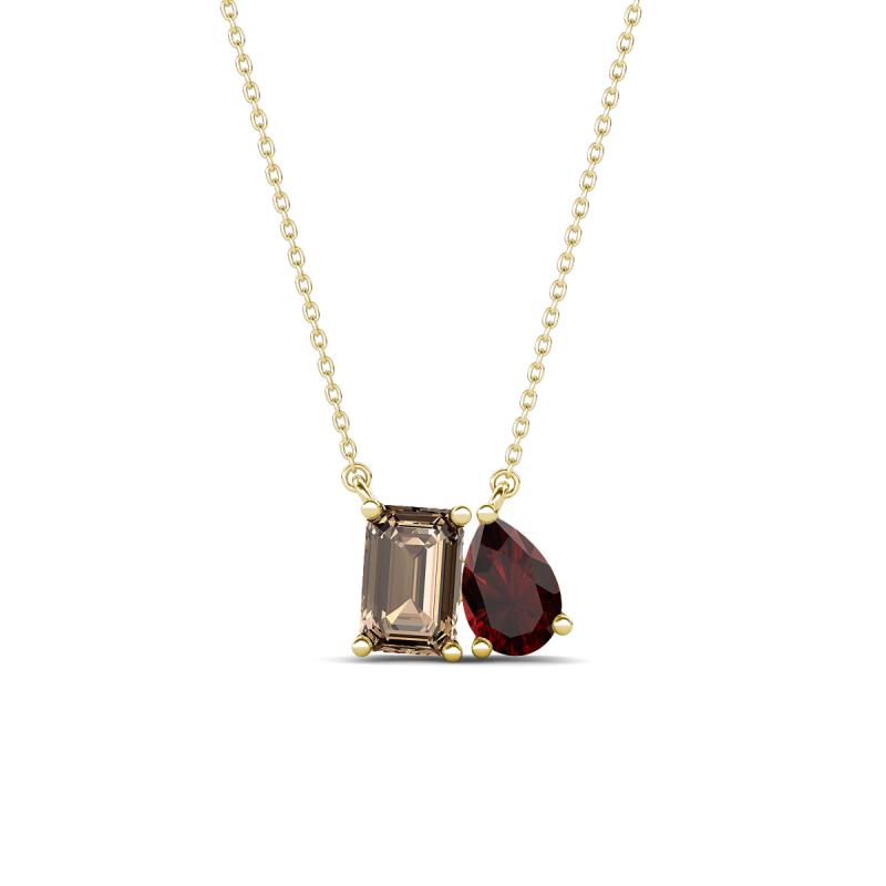 Arika 1.10 ctw Emerald Shape Smoky Quartz with Pear Shape Red Garnet Toi Et Moi Women Pendant Necklace 