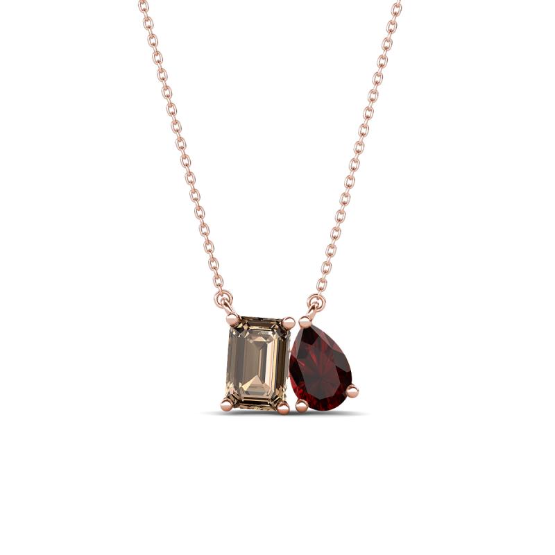 Arika 1.10 ctw Emerald Shape Smoky Quartz with Pear Shape Red Garnet Toi Et Moi Women Pendant Necklace 