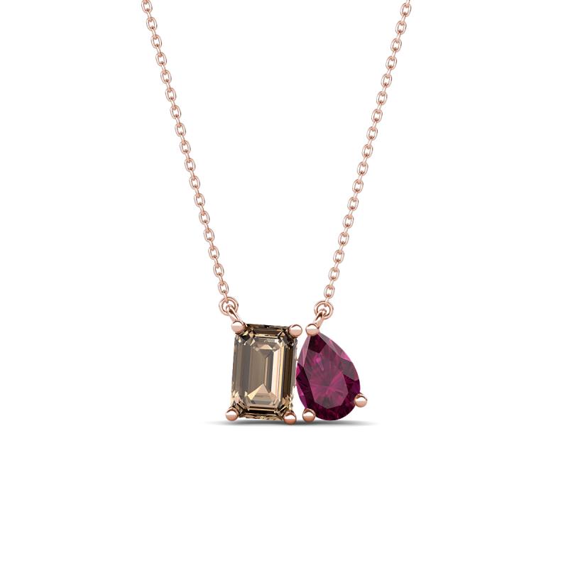 Arika 1.10 ctw Emerald Shape Smoky Quartz with Pear Shape Rhodolite Garnet Toi Et Moi Women Pendant Necklace 