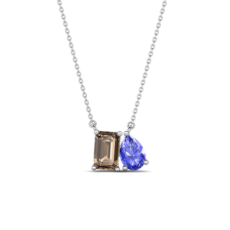 Arika 1.00 ctw Emerald Shape Smoky Quartz with Pear Shape Tanzanite Toi Et Moi Women Pendant Necklace 