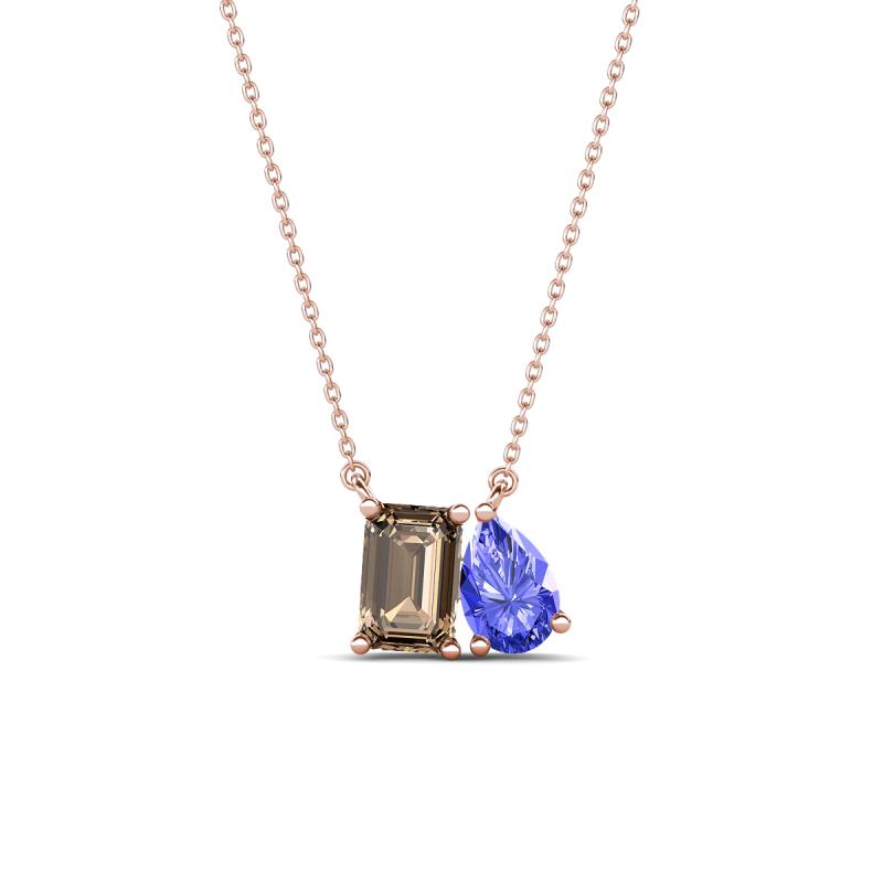 Arika 1.00 ctw Emerald Shape Smoky Quartz with Pear Shape Tanzanite Toi Et Moi Women Pendant Necklace 