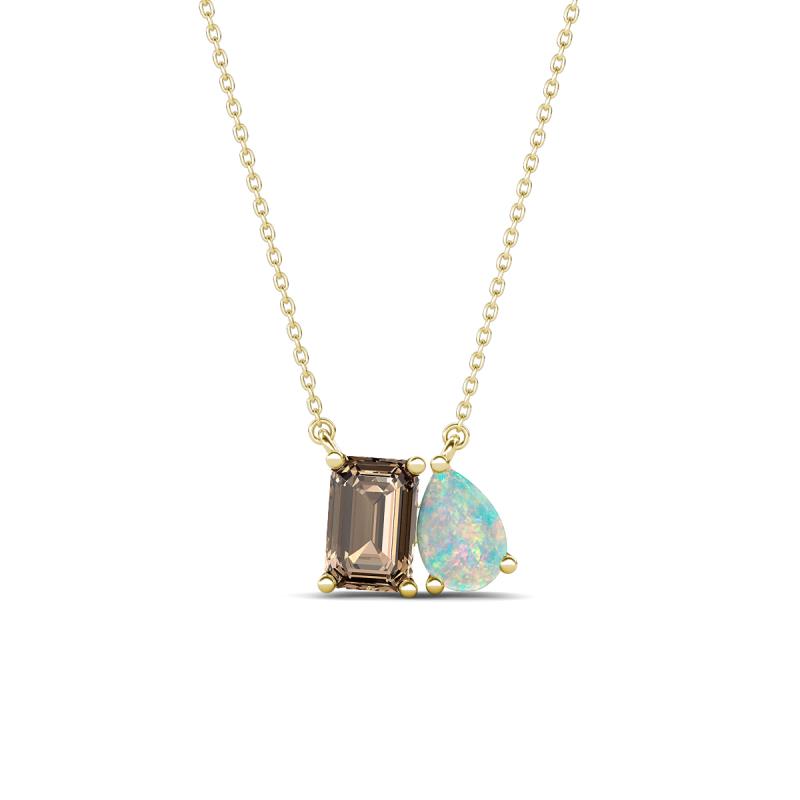 Arika 0.80 ctw Emerald Shape Smoky Quartz with Pear Shape Opal Toi Et Moi Women Pendant Necklace 