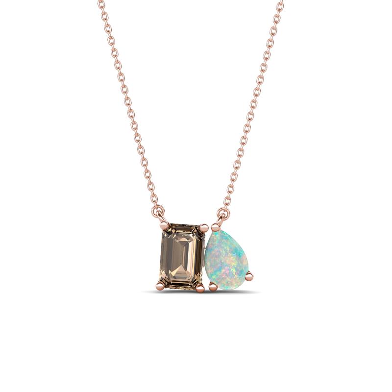 Arika 0.80 ctw Emerald Shape Smoky Quartz with Pear Shape Opal Toi Et Moi Women Pendant Necklace 