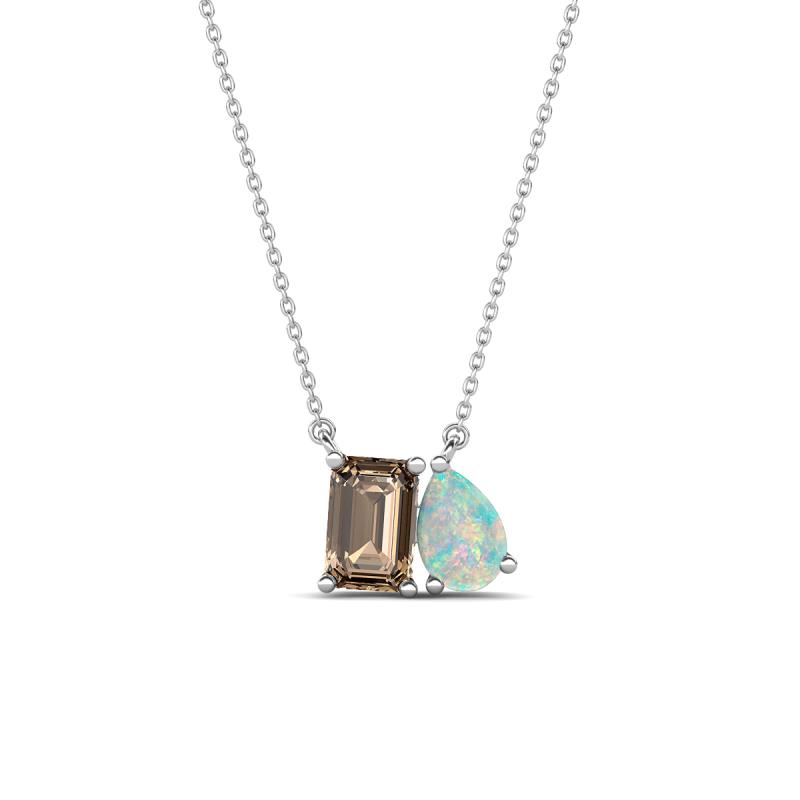 Arika 0.80 ctw Emerald Shape Smoky Quartz with Pear Shape Opal Toi Et Moi Women Pendant Necklace 