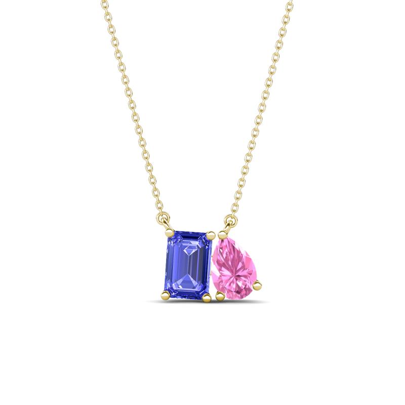 Arika 1.05 ctw Emerald Shape Tanzanite with Pear Shape Created Pink Sapphire Toi Et Moi Women Pendant Necklace 