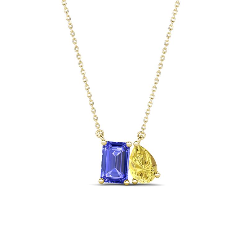 Arika 1.05 ctw Emerald Shape Tanzanite with Pear Shape Created Yellow Sapphire Toi Et Moi Women Pendant Necklace 