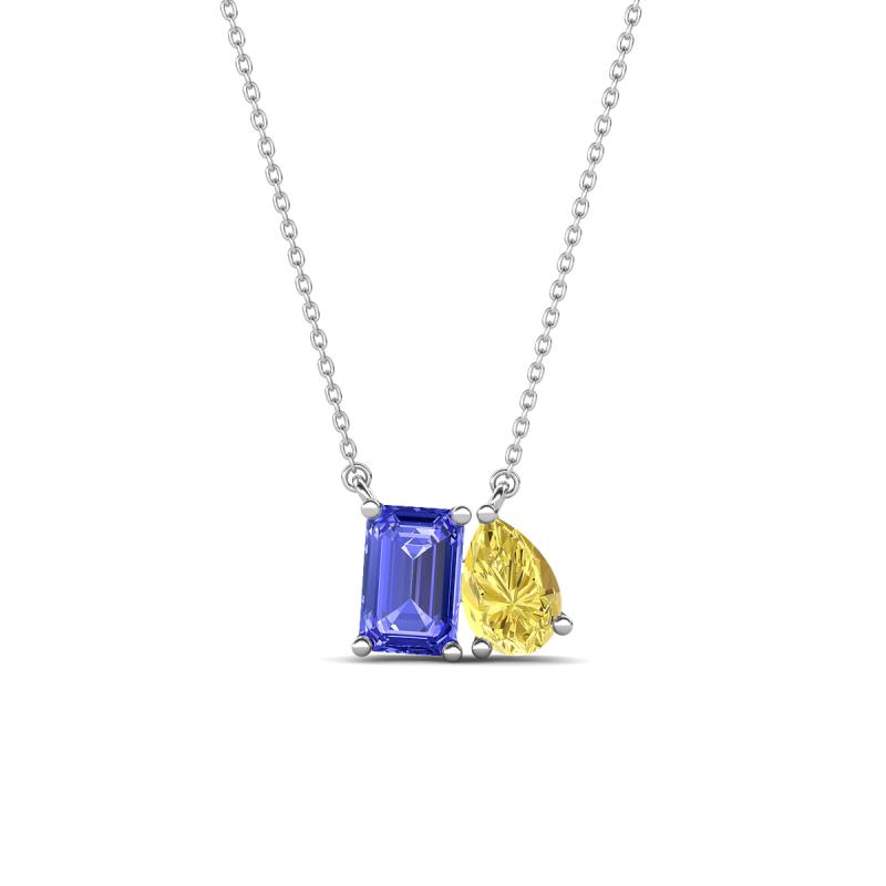 Arika 1.05 ctw Emerald Shape Tanzanite with Pear Shape Created Yellow Sapphire Toi Et Moi Women Pendant Necklace 