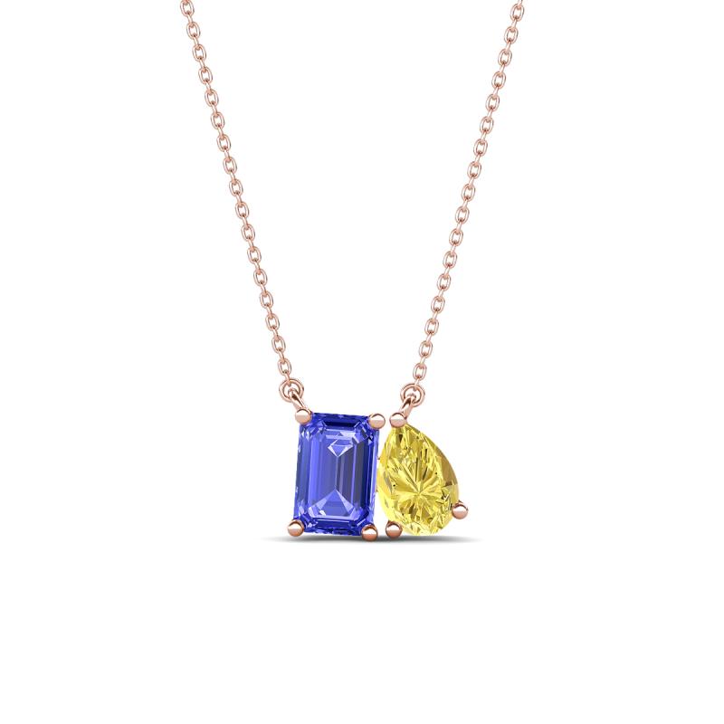 Arika 1.05 ctw Emerald Shape Tanzanite with Pear Shape Created Yellow Sapphire Toi Et Moi Women Pendant Necklace 