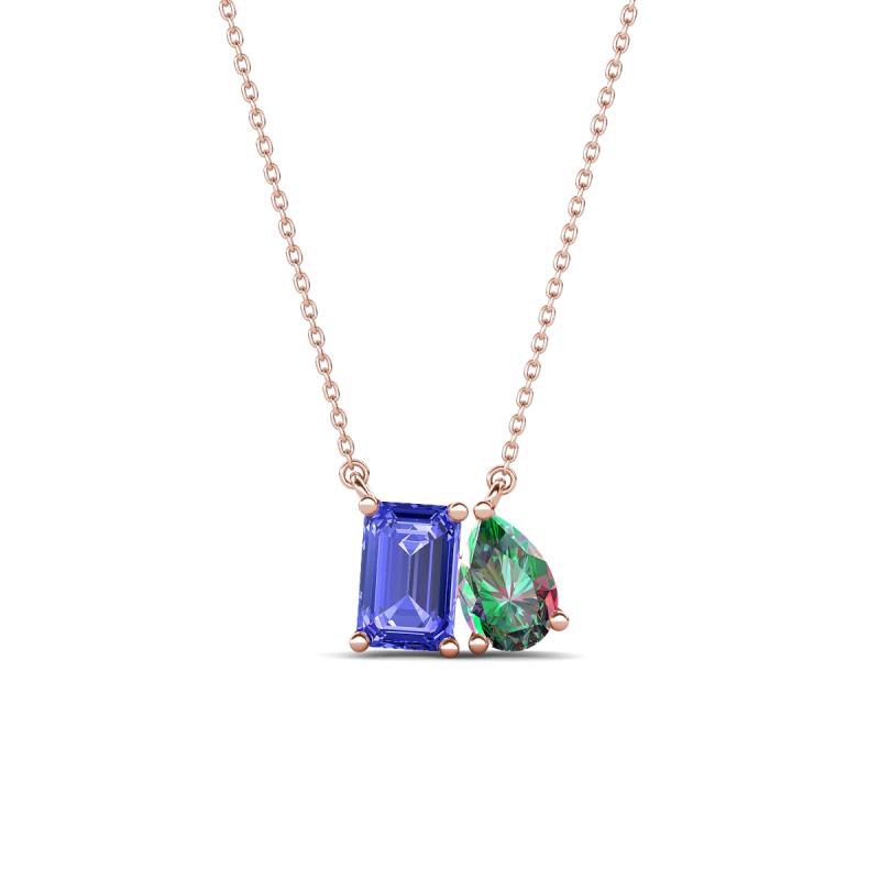 Arika 1.09 ctw Emerald Shape Tanzanite with Pear Shape Created Alexandrite Toi Et Moi Women Pendant Necklace 