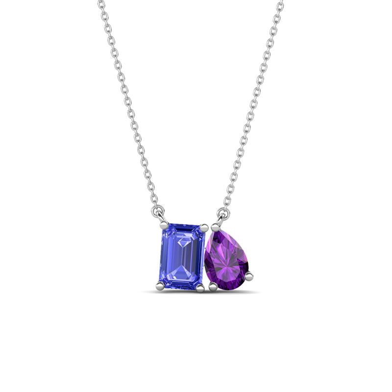 Arika 1.00 ctw Emerald Shape Tanzanite with Pear Shape Amethyst Toi Et Moi Women Pendant Necklace 
