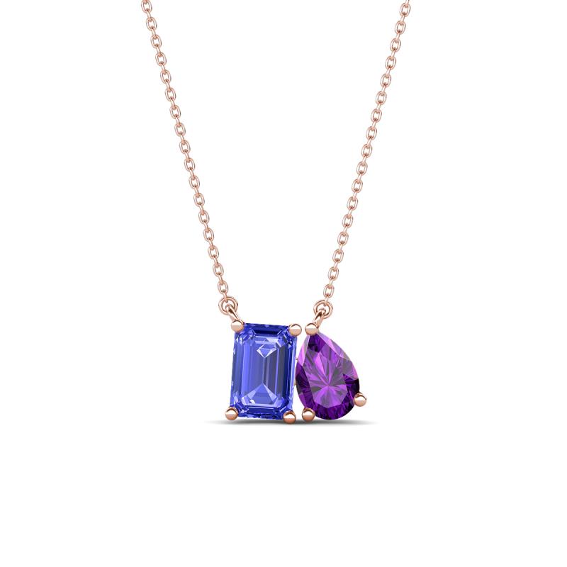 Arika 1.00 ctw Emerald Shape Tanzanite with Pear Shape Amethyst Toi Et Moi Women Pendant Necklace 