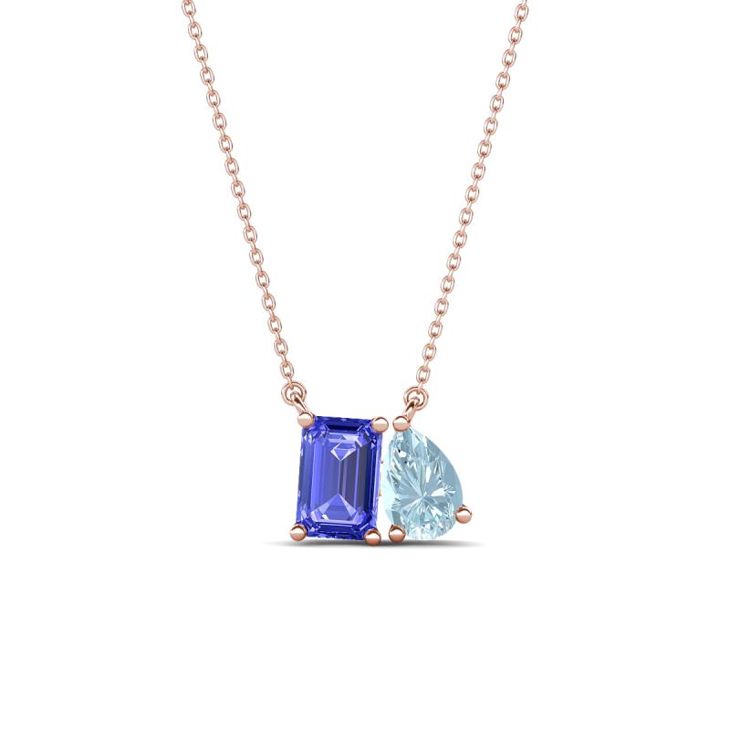 Arika 0.95 ctw Emerald Shape Tanzanite with Pear Shape Aquamarine Toi Et Moi Women Pendant Necklace 