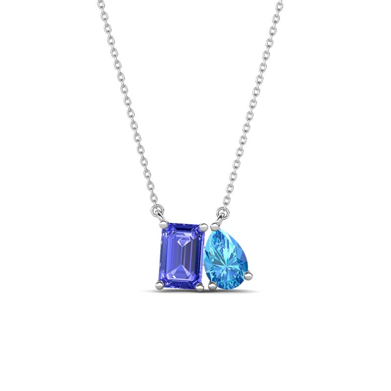Arika 1.10 ctw Emerald Shape Tanzanite with Pear Shape Blue Topaz Toi Et Moi Women Pendant Necklace 