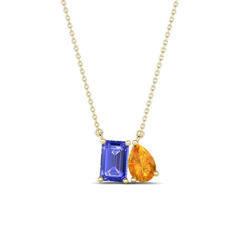 Arika 1.00 ctw Emerald Shape Tanzanite with Pear Shape Citrine Toi Et Moi Women Pendant Necklace 