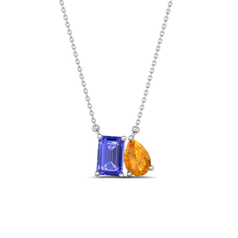 Arika 1.00 ctw Emerald Shape Tanzanite with Pear Shape Citrine Toi Et Moi Women Pendant Necklace 