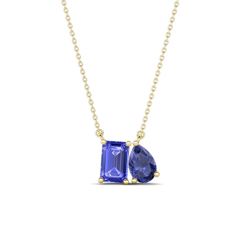 Arika 0.95 ctw Emerald Shape Tanzanite with Pear Shape Iolite Toi Et Moi Women Pendant Necklace 
