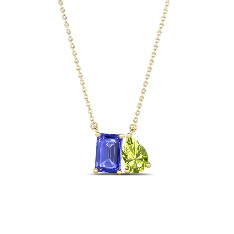Arika 1.10 ctw Emerald Shape Tanzanite with Pear Shape Peridot Toi Et Moi Women Pendant Necklace 