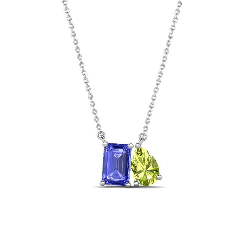 Arika 1.10 ctw Emerald Shape Tanzanite with Pear Shape Peridot Toi Et Moi Women Pendant Necklace 