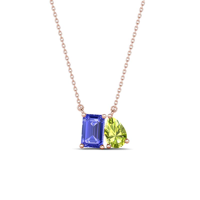 Arika 1.10 ctw Emerald Shape Tanzanite with Pear Shape Peridot Toi Et Moi Women Pendant Necklace 