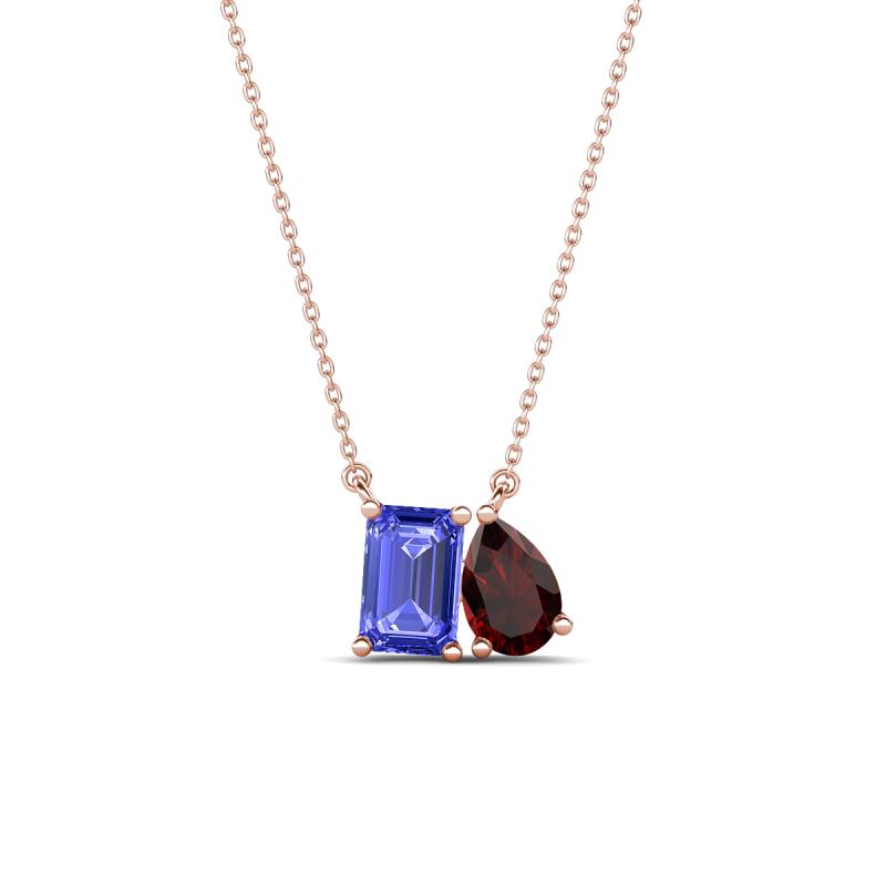 Arika 1.15 ctw Emerald Shape Tanzanite with Pear Shape Red Garnet Toi Et Moi Women Pendant Necklace 