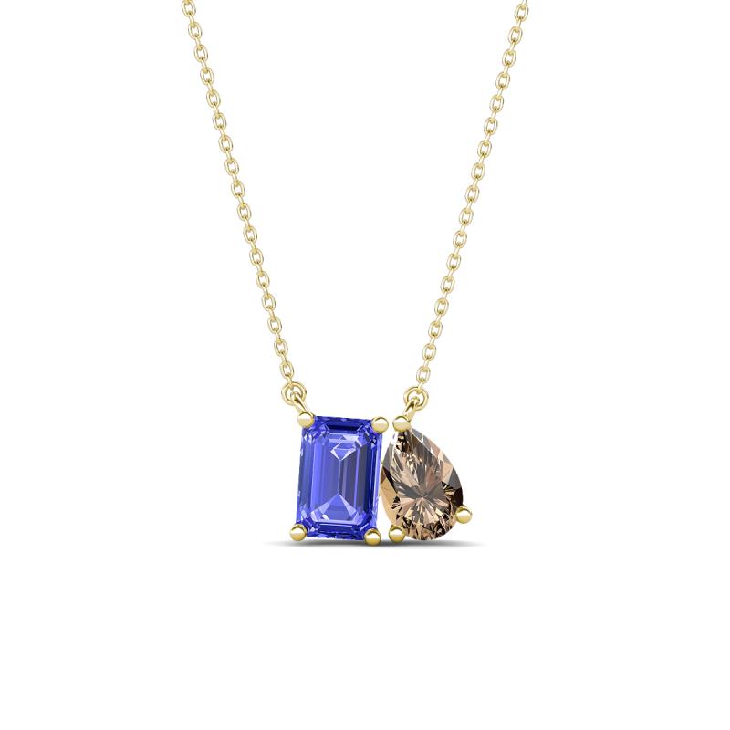 Arika 0.95 ctw Emerald Shape Tanzanite with Pear Shape Smoky Quartz Toi Et Moi Women Pendant Necklace 