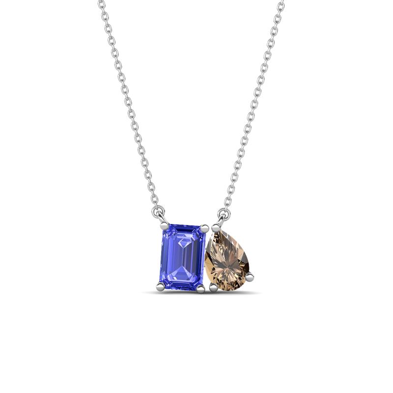Arika 0.95 ctw Emerald Shape Tanzanite with Pear Shape Smoky Quartz Toi Et Moi Women Pendant Necklace 