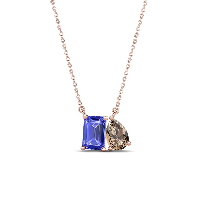 Arika 0.95 ctw Emerald Shape Tanzanite with Pear Shape Smoky Quartz Toi Et Moi Women Pendant Necklace 