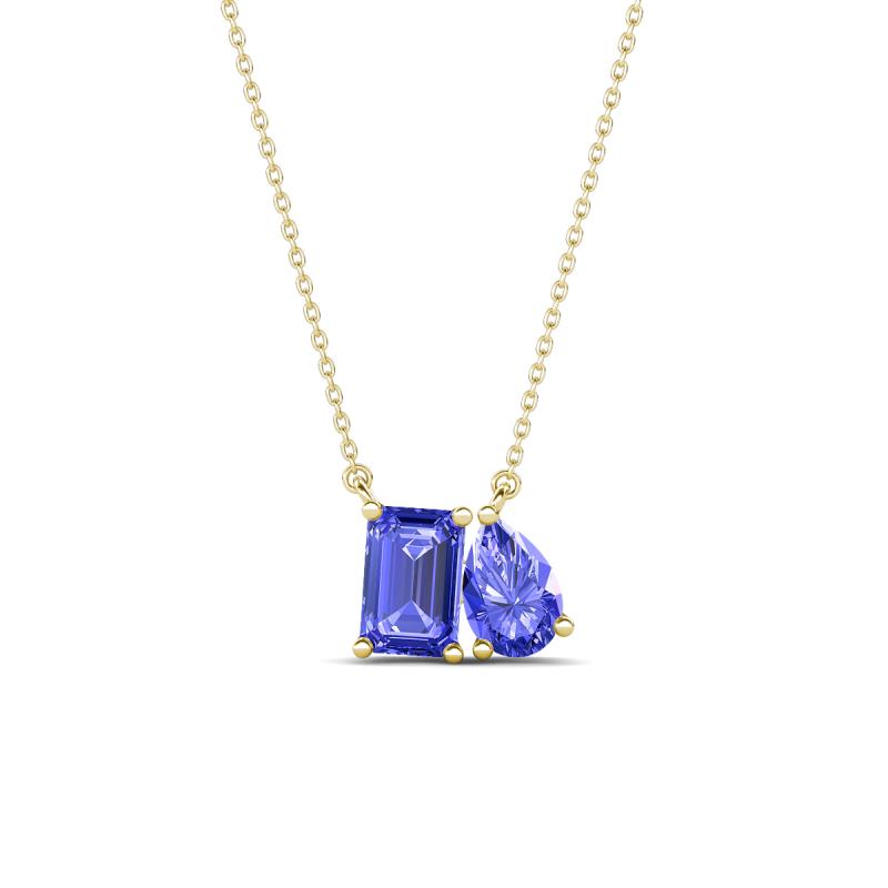 Arika 1.05 ctw Emerald Shape with Pear Shape Tanzanite Toi Et Moi Women Pendant Necklace 