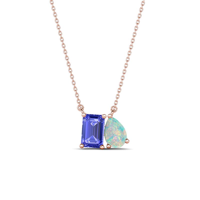 Arika 0.85 ctw Emerald Shape Tanzanite with Pear Shape Opal Toi Et Moi Women Pendant Necklace 