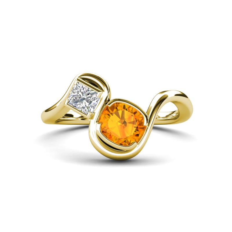 Nerida 1.25 ctw Cushion Shape Citrine (6.00 mm) and Princess Shape Lab Grown Diamond Women Toi Et Moi Wave Engagement Ring 