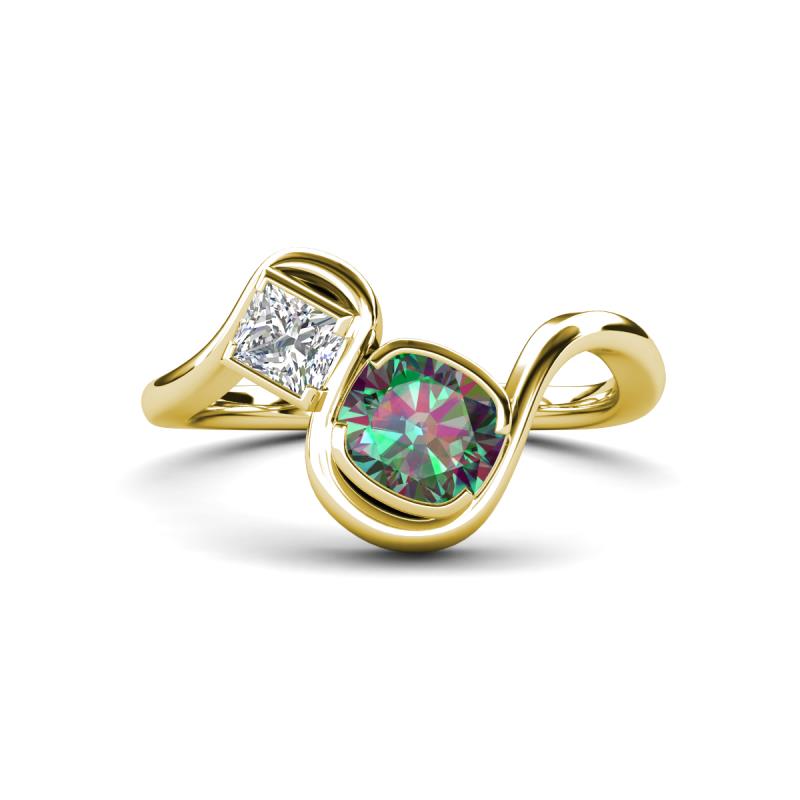 Nerida 1.73 ctw Cushion Shape Created Alexandrite (6.00 mm) and Princess Shape Lab Grown Diamond Women Toi Et Moi Wave Engagement Ring 