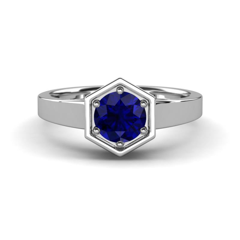 Dinah 1.15 ct Created Blue Sapphire Women Hexagonal Signet Solitaire Engagement Ring 