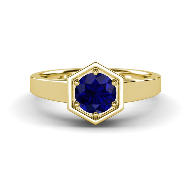 Dinah 1.15 ct Created Blue Sapphire Women Hexagonal Signet Solitaire Engagement Ring 