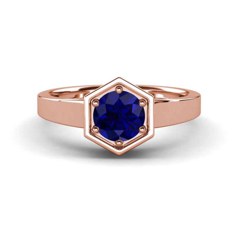 Dinah 1.15 ct Created Blue Sapphire Women Hexagonal Signet Solitaire Engagement Ring 