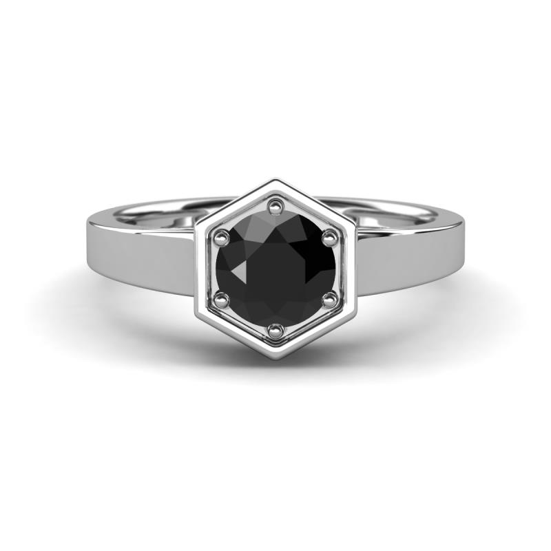 Dinah 1.00 ct Black Diamond Women Hexagonal Signet Solitaire Engagement Ring 