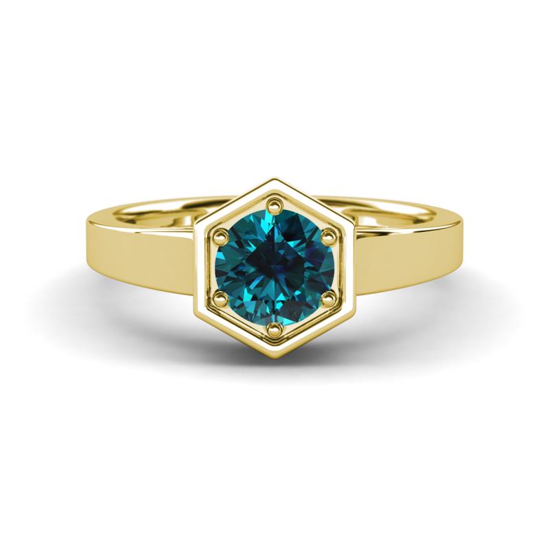 Dinah 0.80 ct Blue Diamond Women Hexagonal Signet Solitaire Engagement Ring 