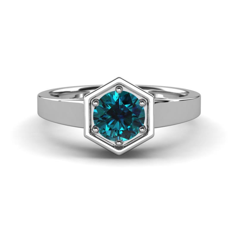 Dinah 0.80 ct Blue Diamond Women Hexagonal Signet Solitaire Engagement Ring 