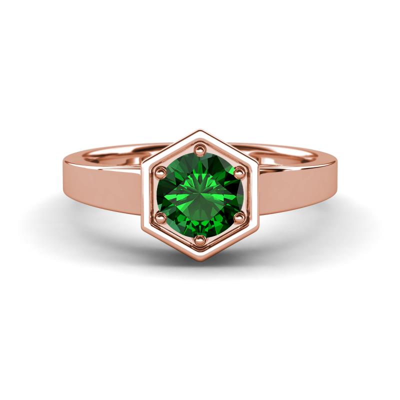 Dinah 0.85 ct Created Emerald Women Hexagonal Signet Solitaire Engagement Ring 