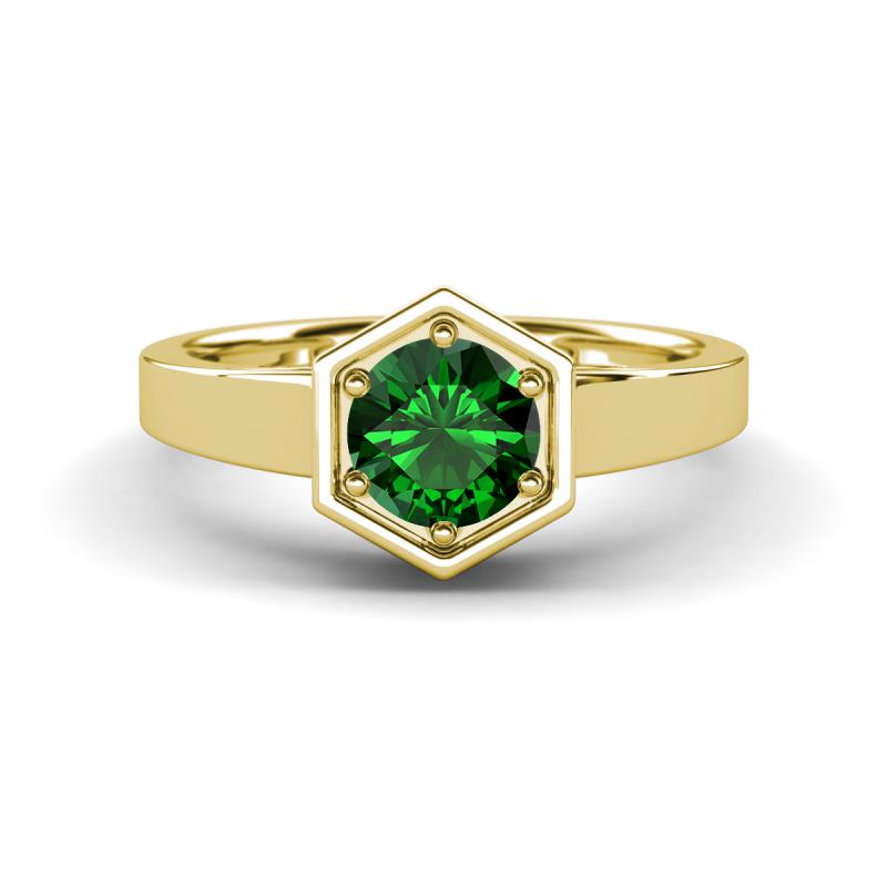 Dinah 0.85 ct Created Emerald Women Hexagonal Signet Solitaire Engagement Ring 