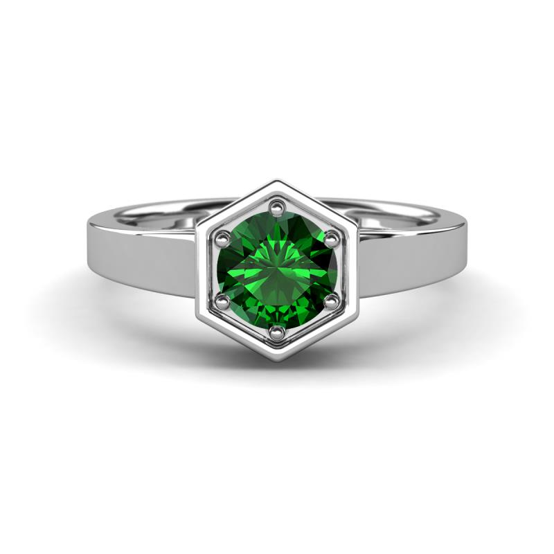 Dinah 0.85 ct Created Emerald Women Hexagonal Signet Solitaire Engagement Ring 