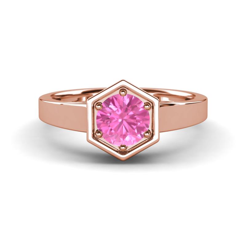 Dinah 1.20 ct Created Pink Sapphire Women Hexagonal Signet Solitaire Engagement Ring 