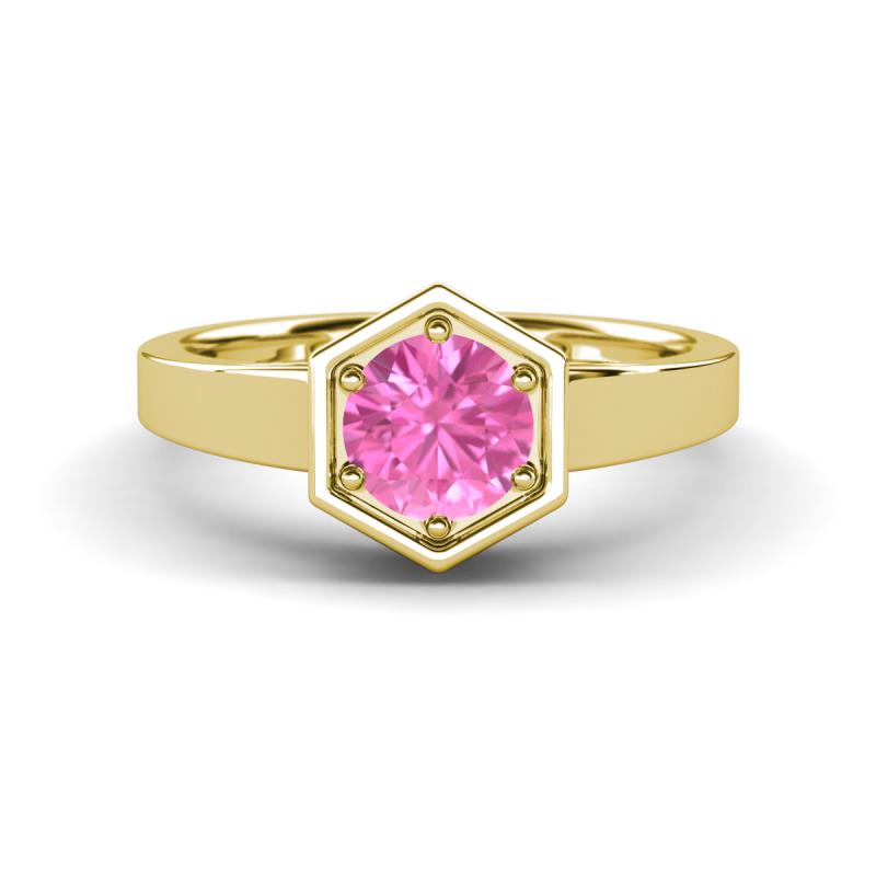 Dinah 1.20 ct Created Pink Sapphire Women Hexagonal Signet Solitaire Engagement Ring 
