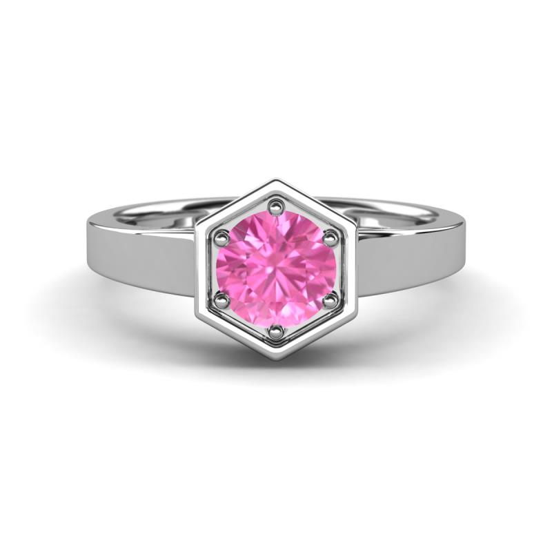 Dinah 1.20 ct Created Pink Sapphire Women Hexagonal Signet Solitaire Engagement Ring 
