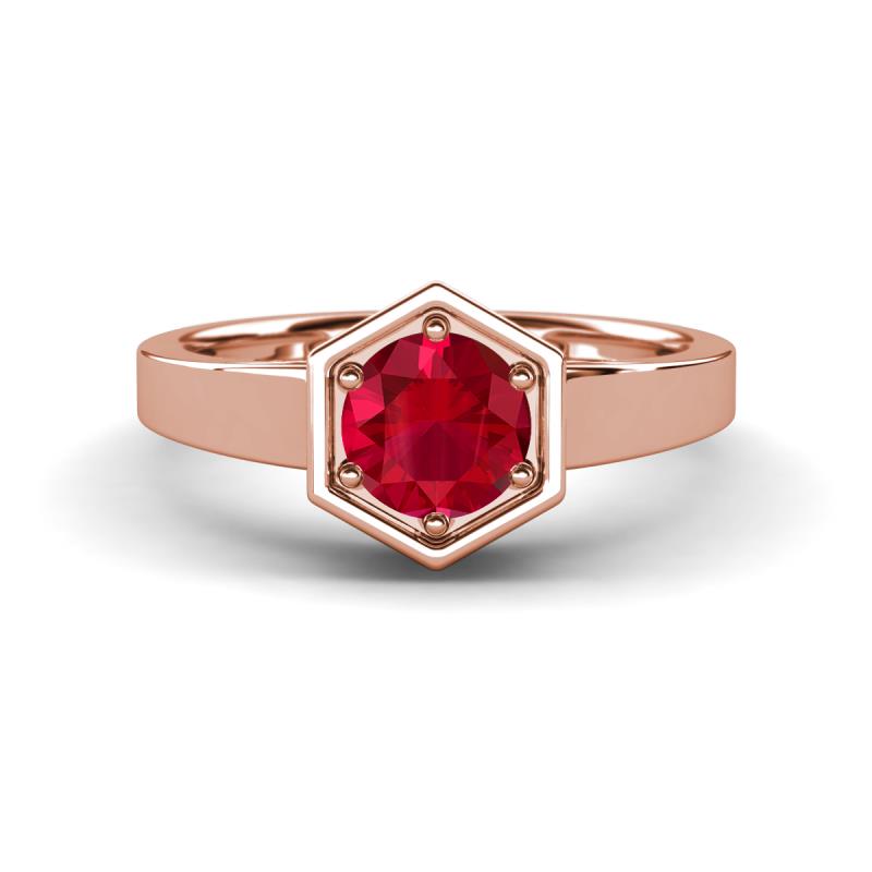 Dinah 0.95 ct Created Ruby Women Hexagonal Signet Solitaire Engagement Ring 