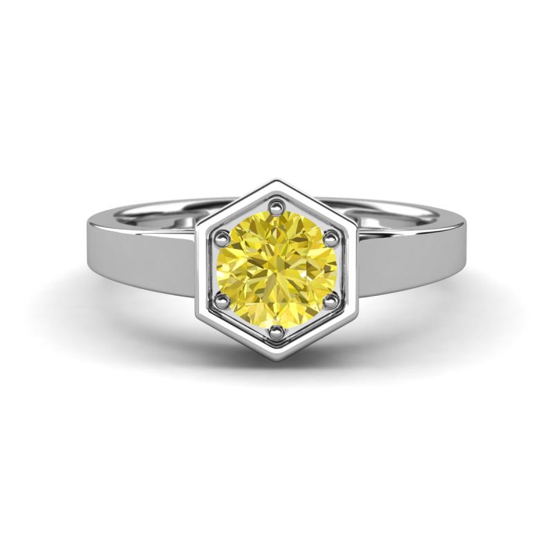 Dinah 0.80 ct Yellow Diamond Women Hexagonal Signet Solitaire Engagement Ring 