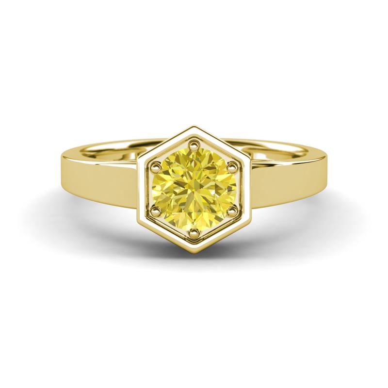 Dinah 0.80 ct Yellow Diamond Women Hexagonal Signet Solitaire Engagement Ring 