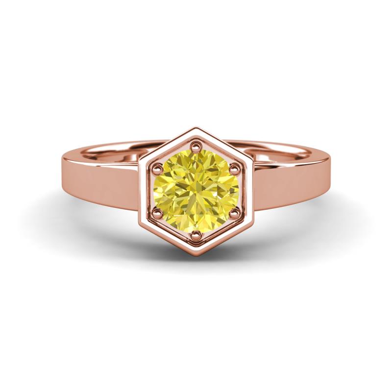 Dinah 0.80 ct Yellow Diamond Women Hexagonal Signet Solitaire Engagement Ring 